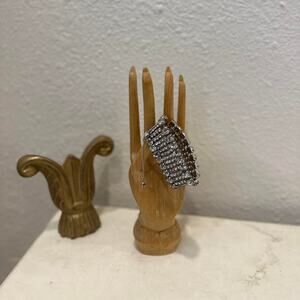 Vintage Rhinestone Statement Bracelet Silver Tone Wide Crystal Bracelet